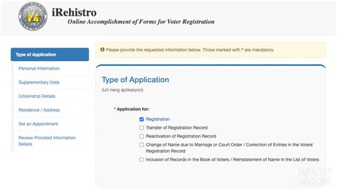 COMELEC iRehistro website for online voter .